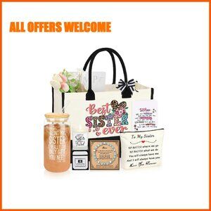 Canvas Tote Bag 15.8x12x6 Inches Gift Set with Makeup Cup Bracelet